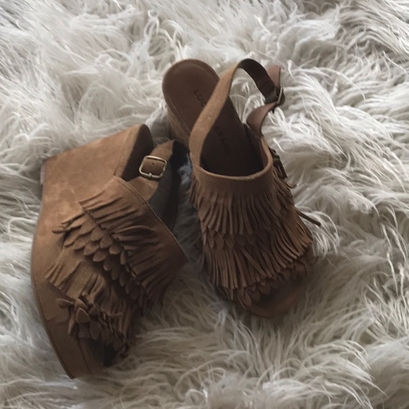 Lucky brand fringe open toe wedge heels - Picture 4 of 6